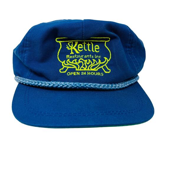 Vintage Kettle 24 Hour Restaurant Captain Cap Hat Snapback Adjustable Blue - Picture 1 of 5